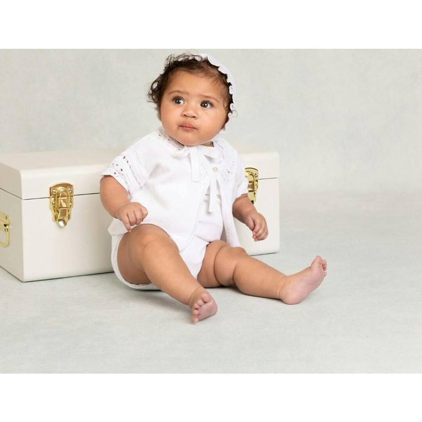 White Crochet Cardigan & Romper Set White