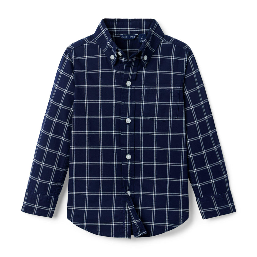 Tattersall Flannel Shirt, navy blue
