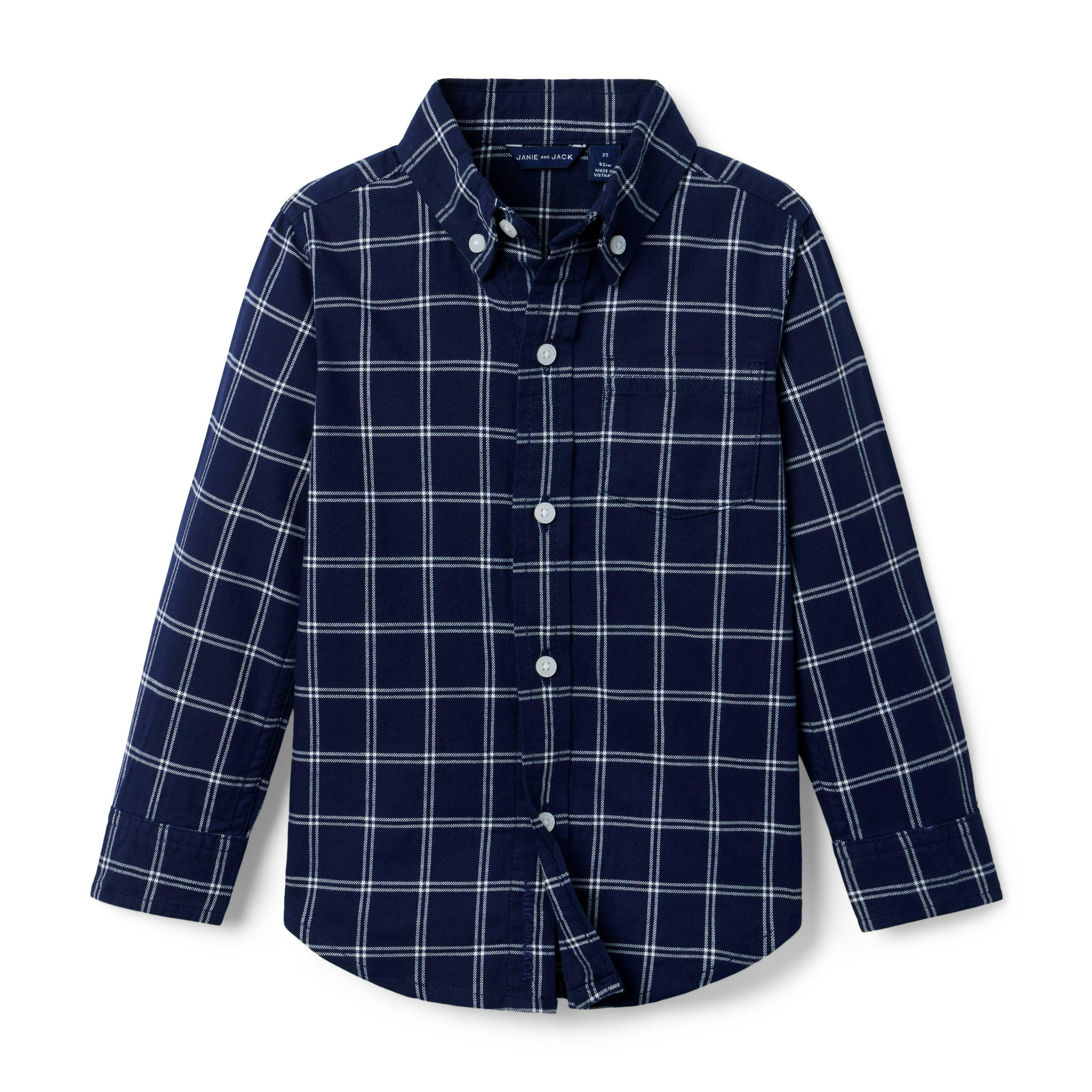 Tattersall Flannel Shirt, navy blue