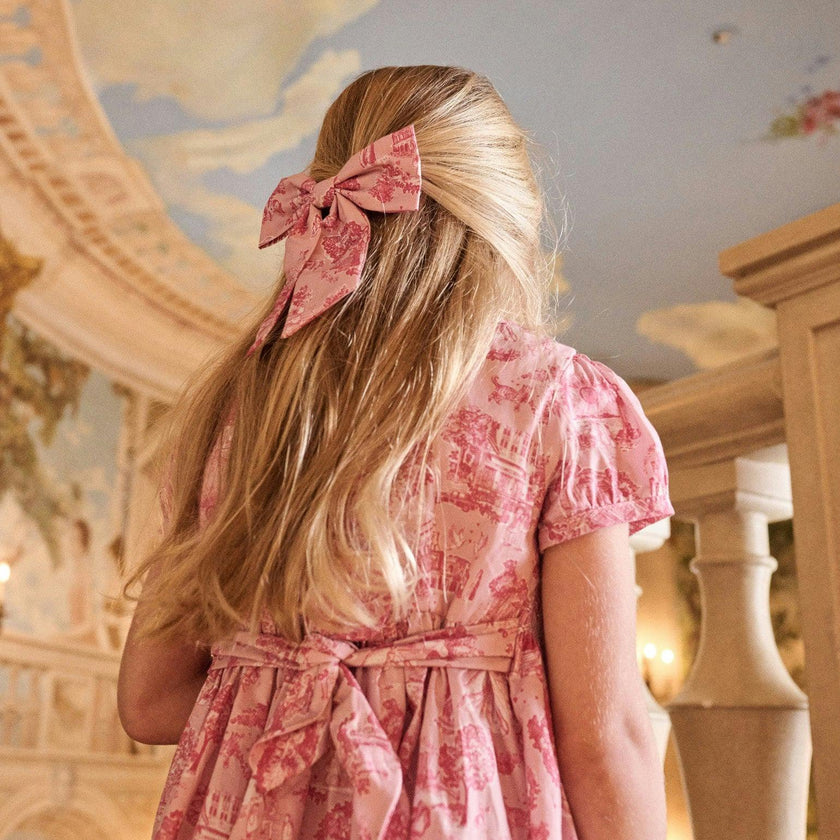 Nicky Hilton x La Coqueta Pink Toile de Jouy Theodora Girl Hand-Smocked Dress