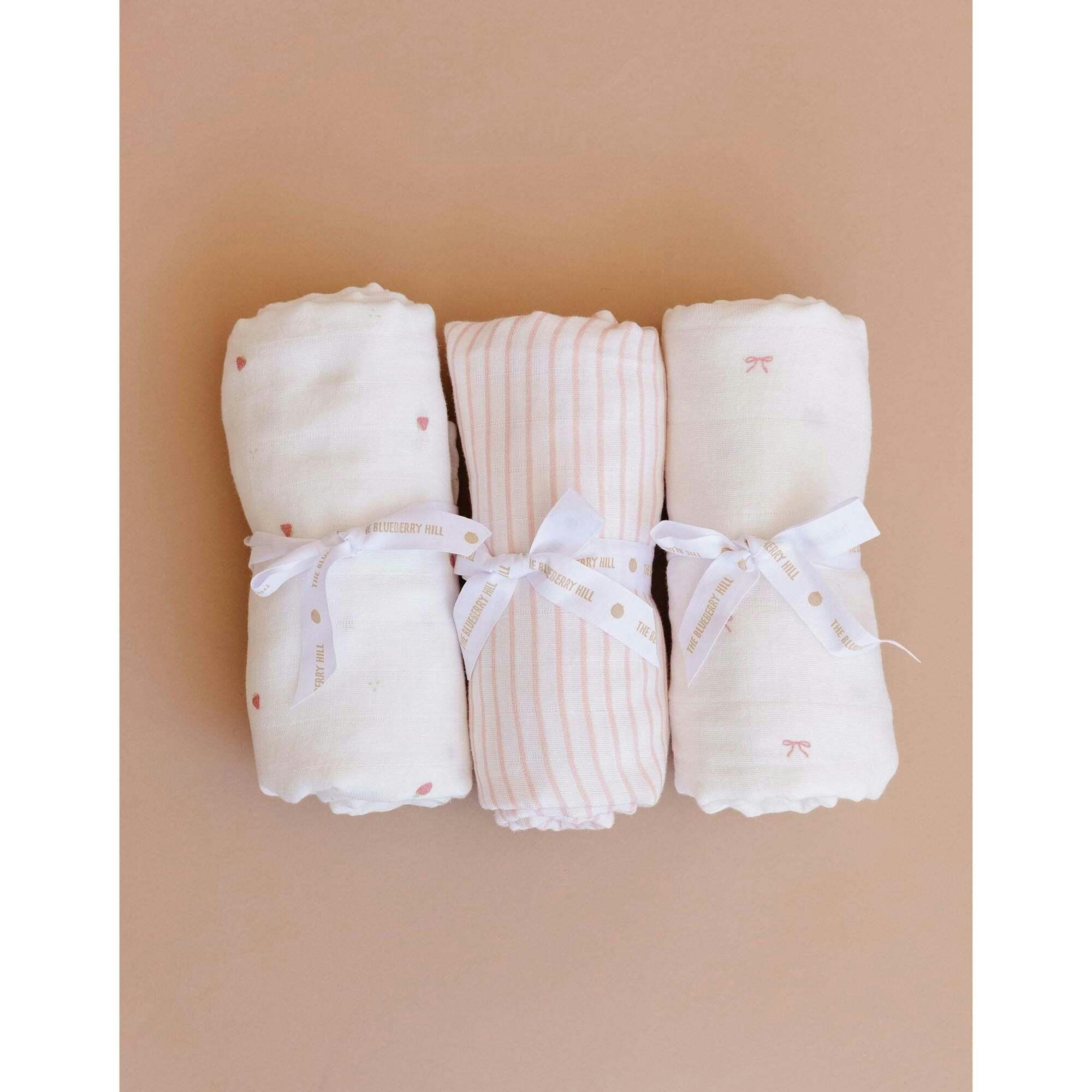 Pink Stripe Swaddle and Lovey Set, Pink Bunny