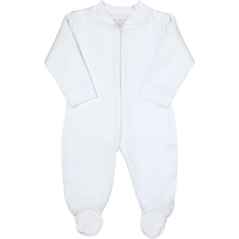White Sleep and Play Zipper Footie in Jacquard Cotton