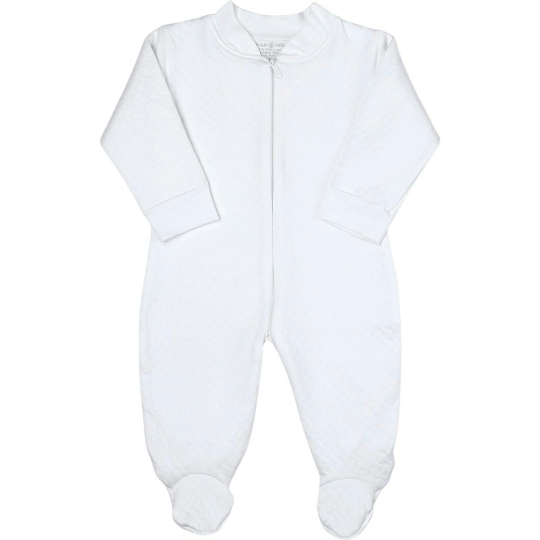 White Sleep and Play Zipper Footie in Jacquard Cotton