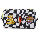 Checkered Pattern Pencil Pouch With Patches