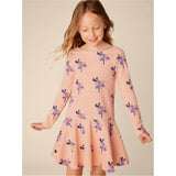 Floral Print Ribbed Drop Waist Skater Dress, Yellow