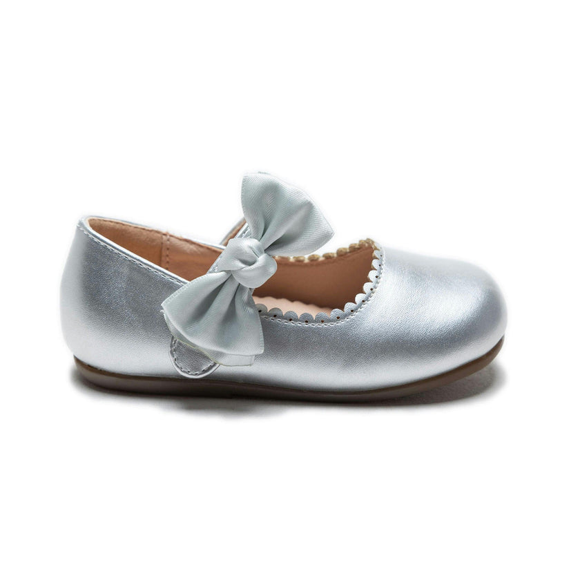 Silver Satin Elodie Bow Flats
