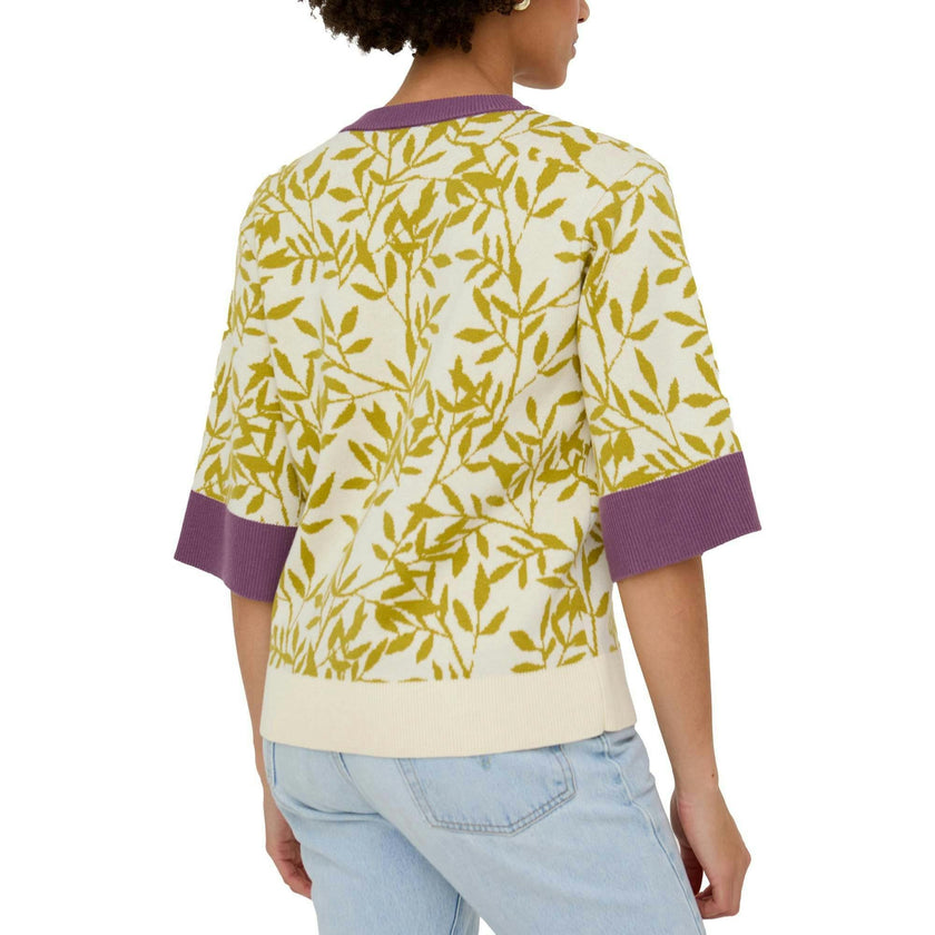 Daffodil Slouchy Leaf Print Knitted T-shirt