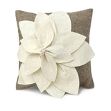 Hand Felted Wool Pillow - 3D Flower Cream Gray - 20"