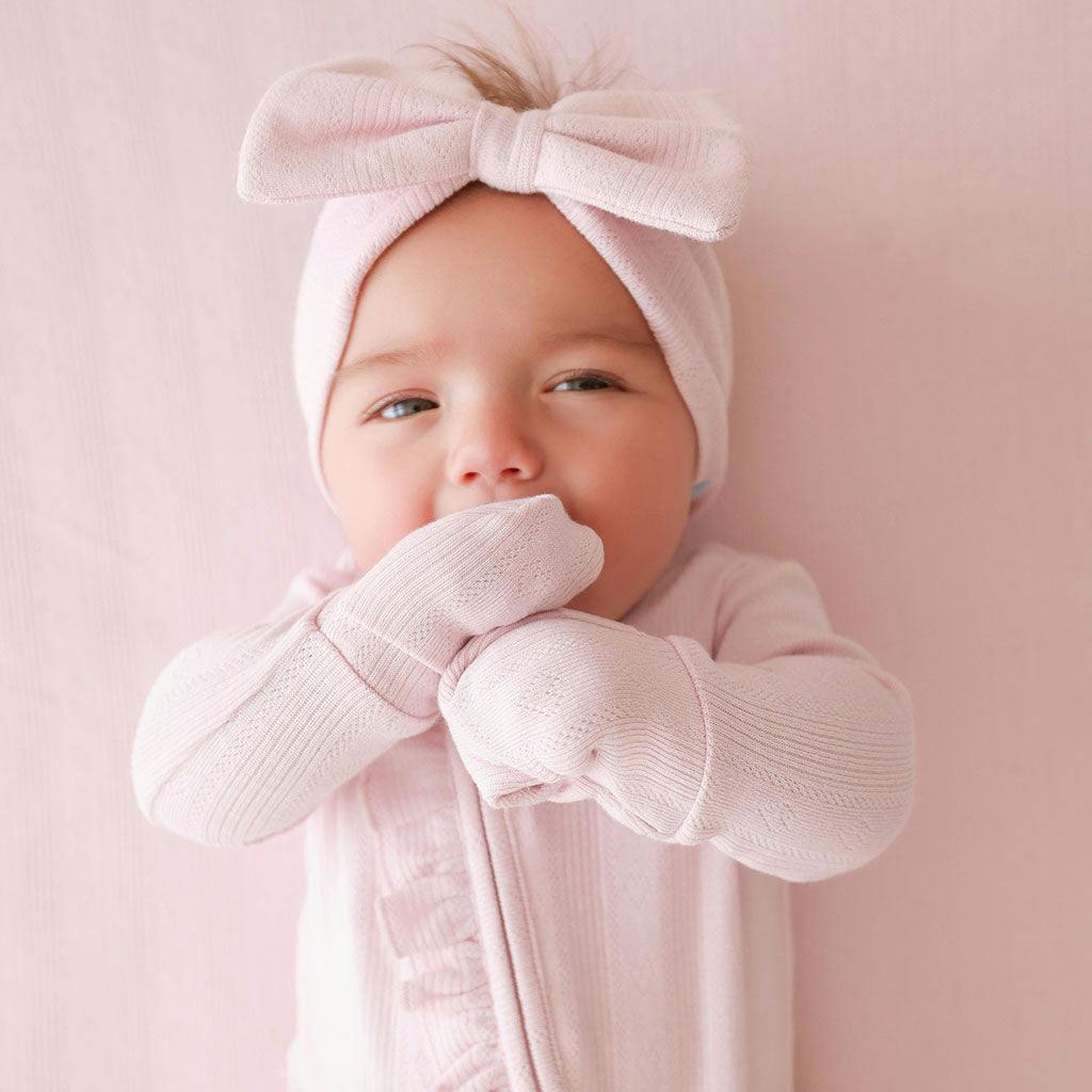 Icing Pink Pointelle Footie Ruffled Zippered One Piece