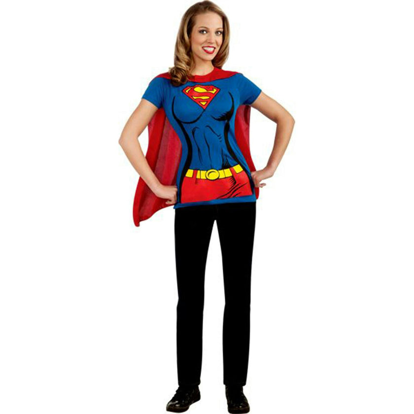 DC Comics Womens Supergirl T-Shirt w/ Cape Adult Costume