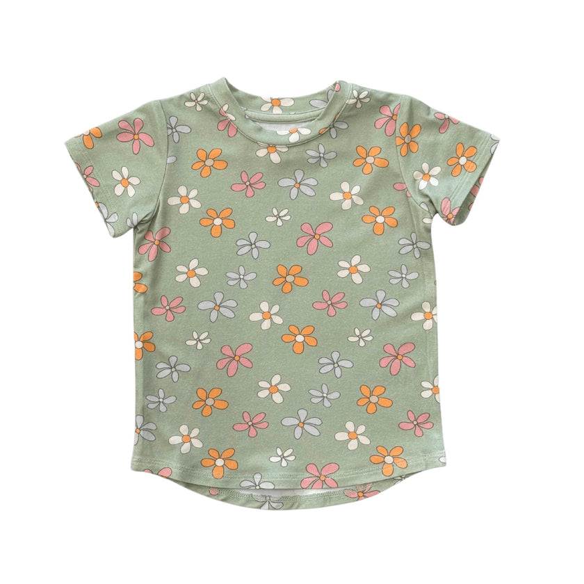 Girl's Short Sleeve Tee in Sketched Daisy