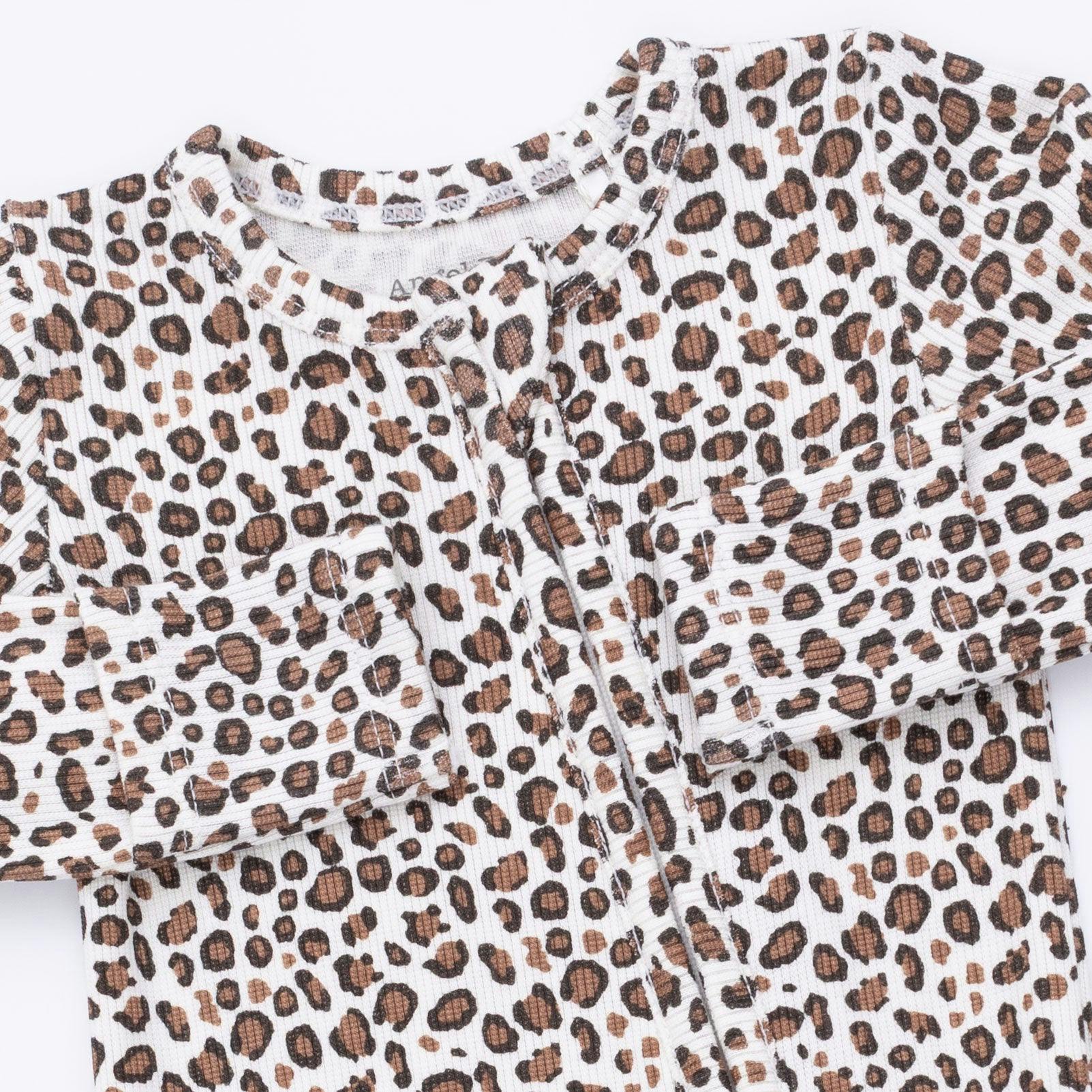 Leopard Rib - 2 Way Ruffle Back Zipper Footie