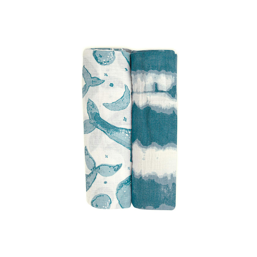 Caspian Cotton Muslin Swaddle Blanket Set (Ocean, Set of 2)