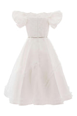 White Raineri Gem Shimmer Overlay Dress