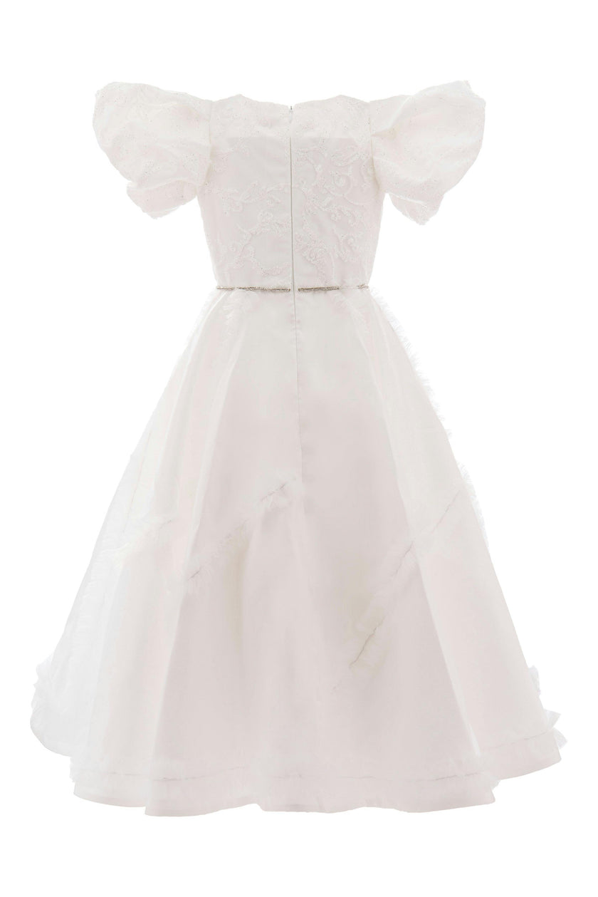 White Raineri Gem Shimmer Overlay Dress