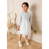 Daisy Embroidered Hand Smocked Long Sleeve Dress in Blue (18mths-8yrs)