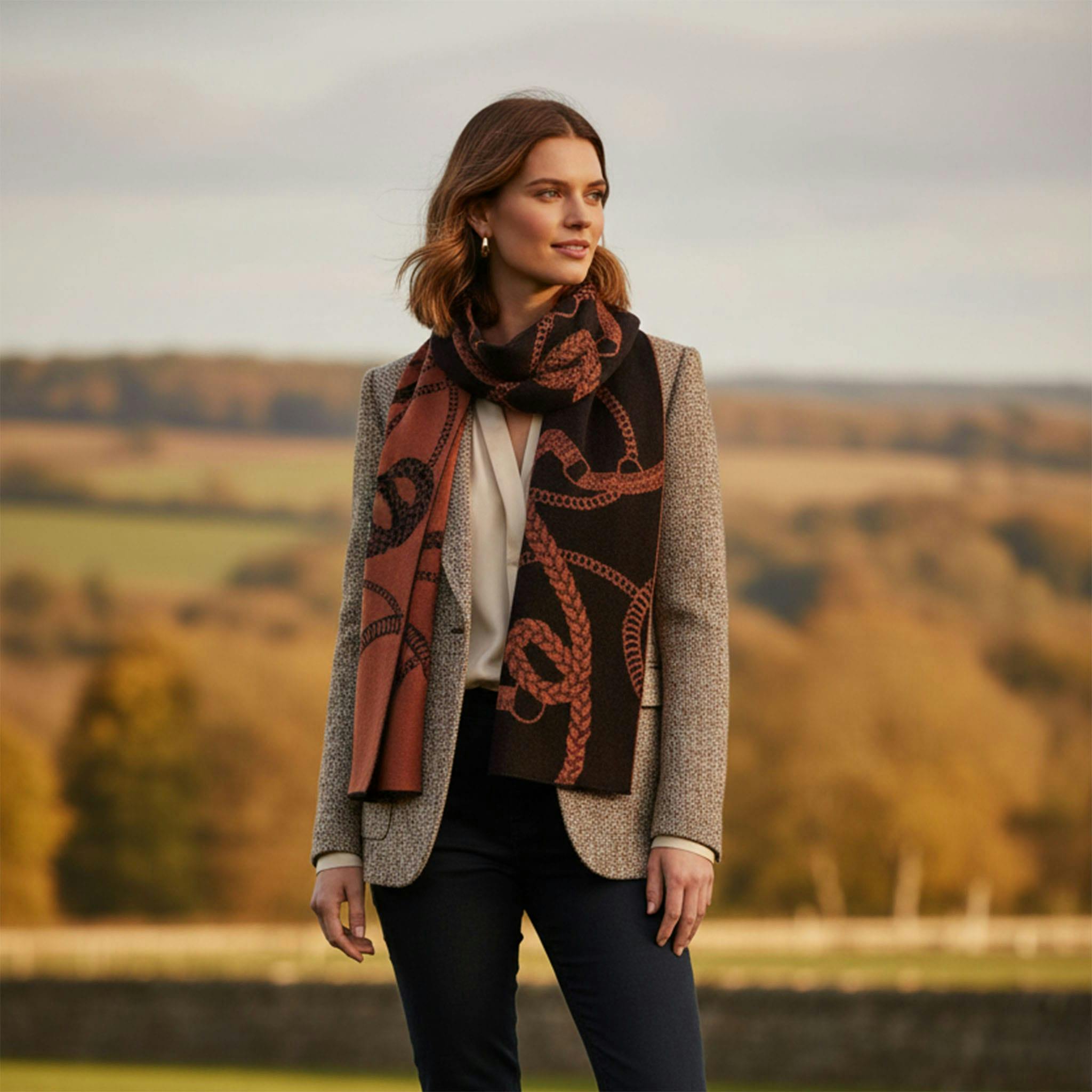Cotton Sustainable Knit Scarf - Equestrian Straps
