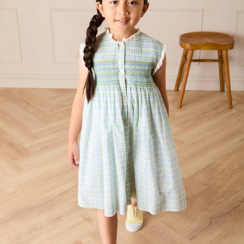 Pip Check Smocked Sleeveless Dress in Green (12mths- 10yrs)