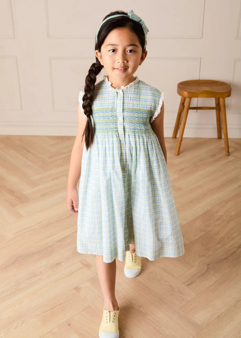 Pip Check Smocked Sleeveless Dress in Green (12mths- 10yrs)