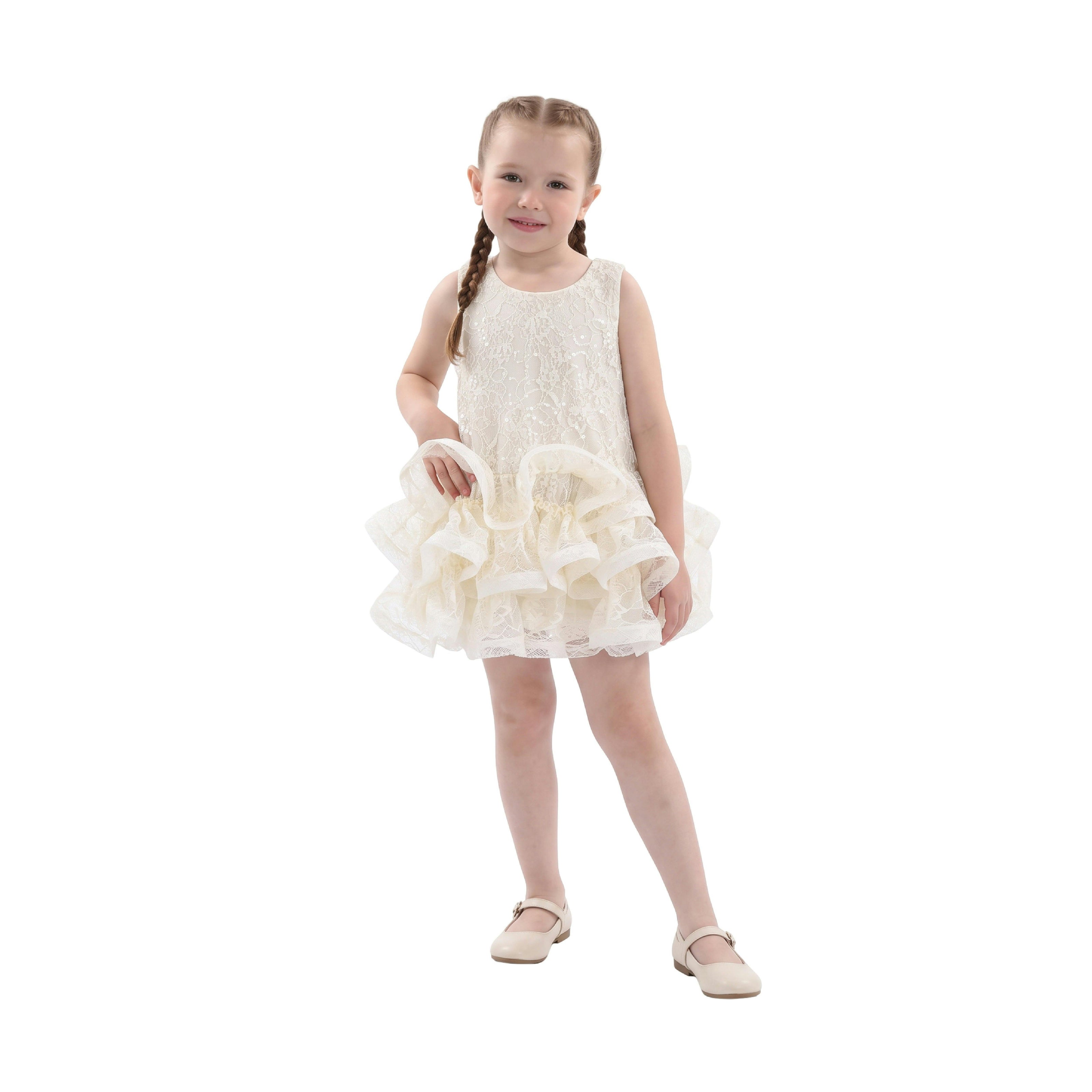 Cream Yelena Lace Ruffle Dress