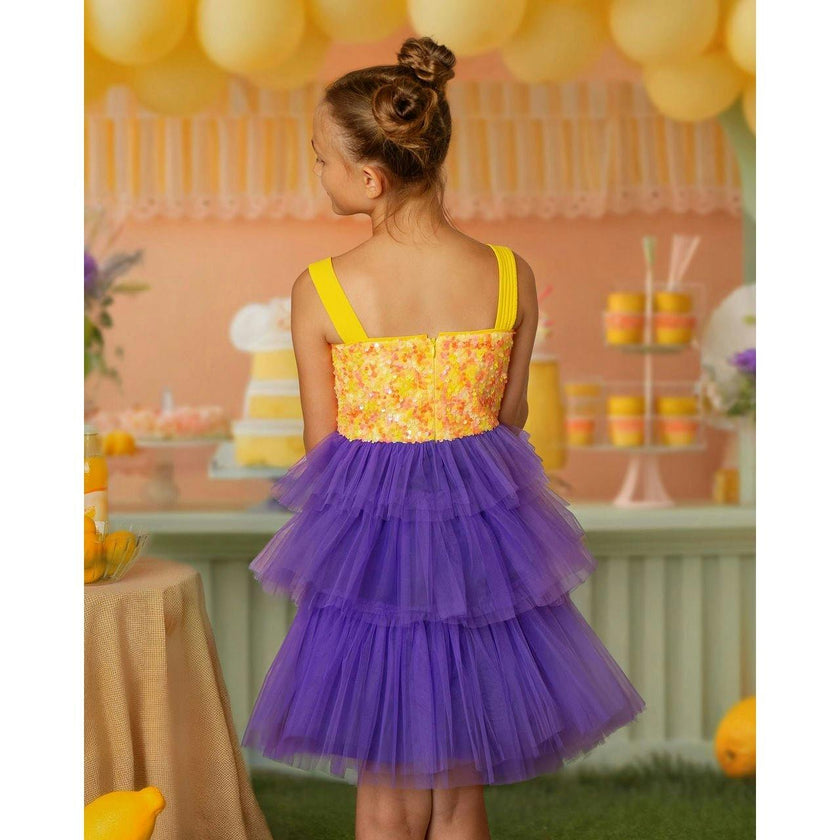 Citrus Bloom Purple Sequin Tulle Birthday Dress for Girls