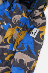 Two Piece Play Snowsuit Grey and Blue Dinosaur Print with Blue Pants