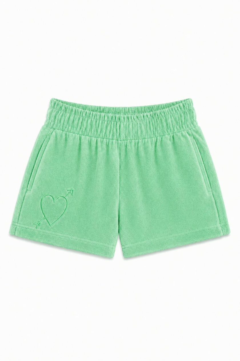 Sammie Camp Green With Heart & Arrow Terry Shorts