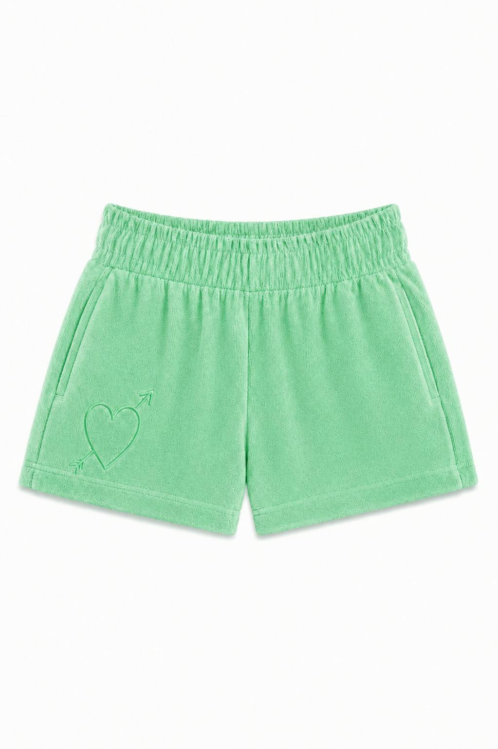 Sammie Camp Green With Heart & Arrow Terry Shorts