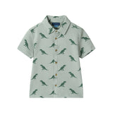Boys Short Sleeve Cabana Set | Green Stripe Dino