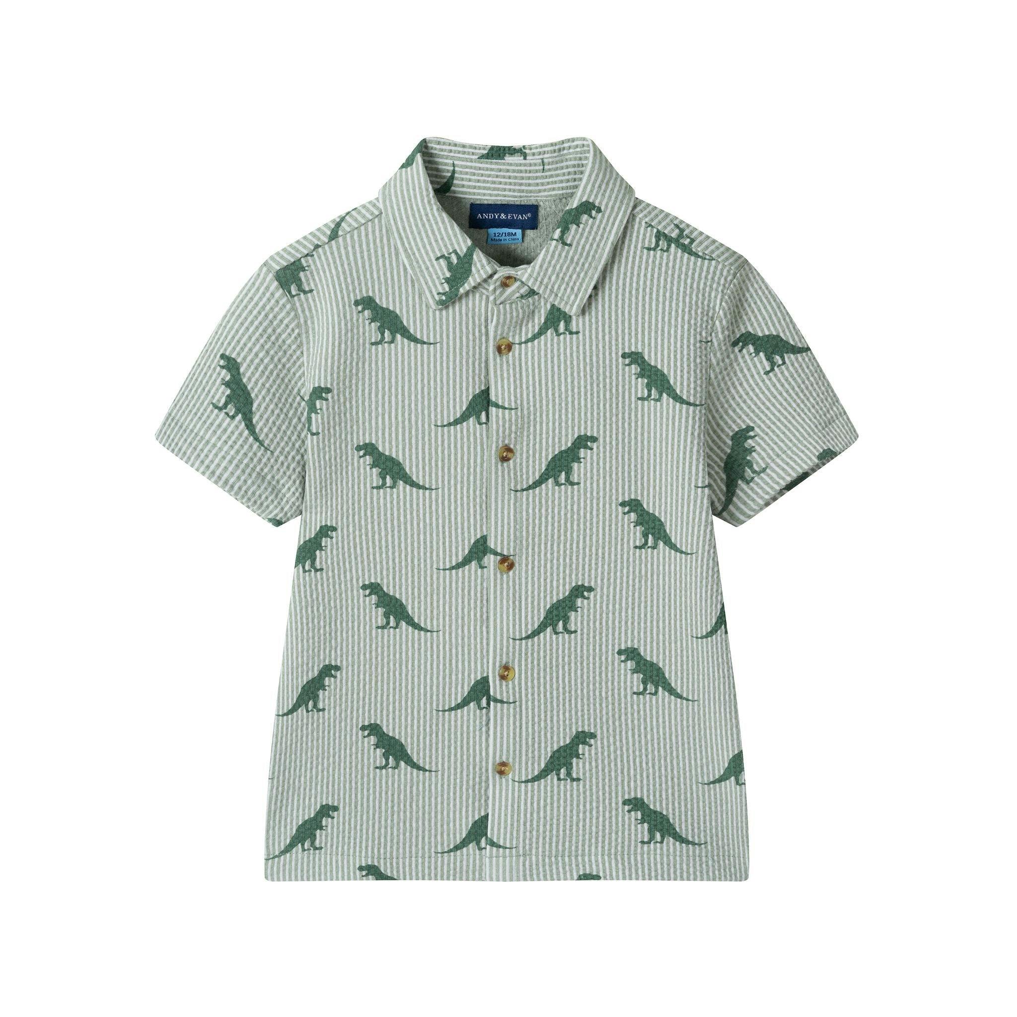 Boys Short Sleeve Cabana Set | Green Stripe Dino