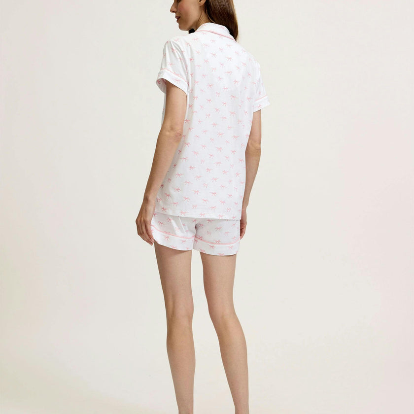 Women's Pima Short Sleeve Short Set in Blushing Bows