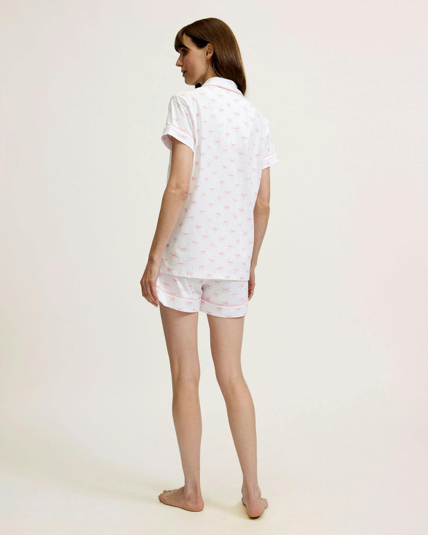 Women's Pima Short Sleeve Short Set in Blushing Bows