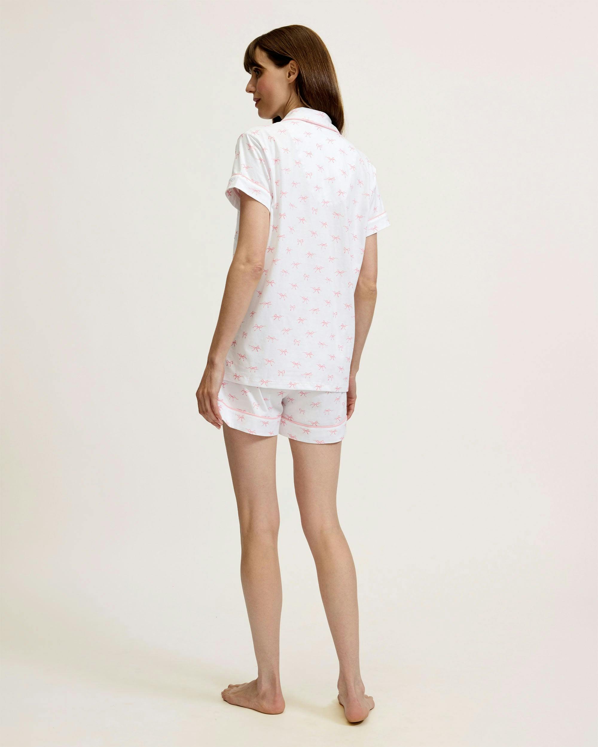 Women's Pima Short Sleeve Short Set in Blushing Bows