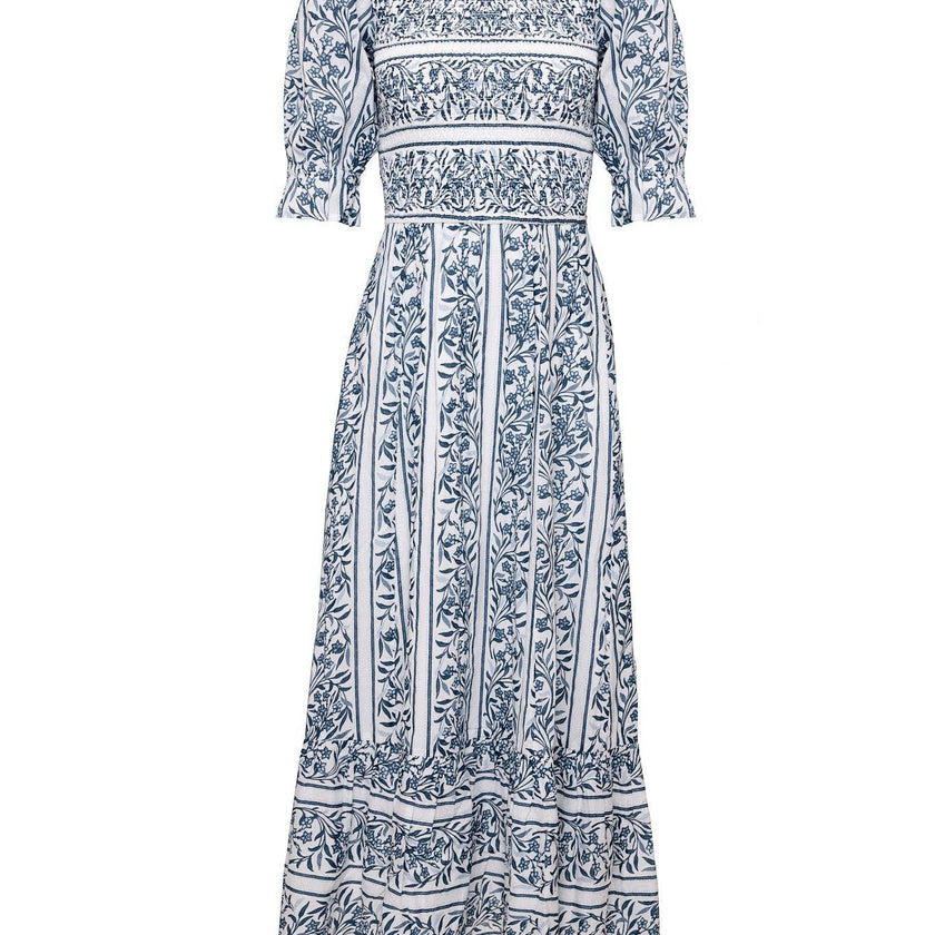 Danielle Dress in Blue Linear Print
