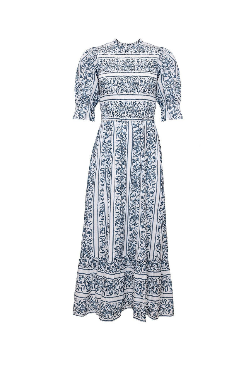 Danielle Dress in Blue Linear Print