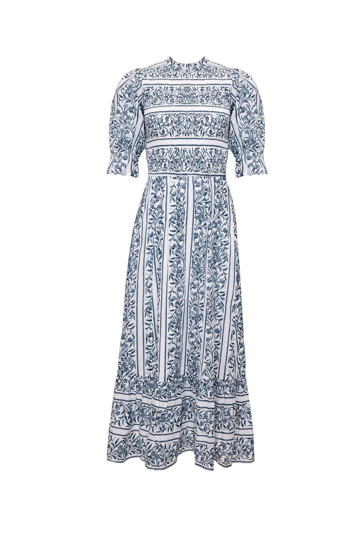 Danielle Dress in Blue Linear Print