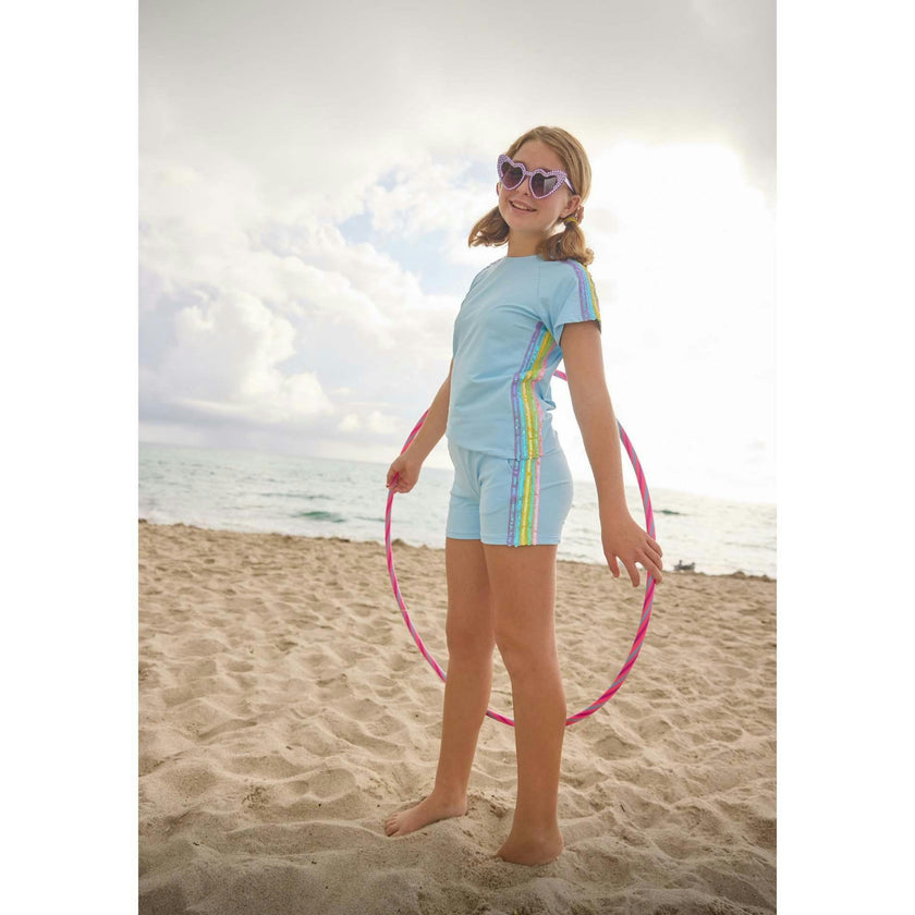Blue Rainbow Stripe Short Set