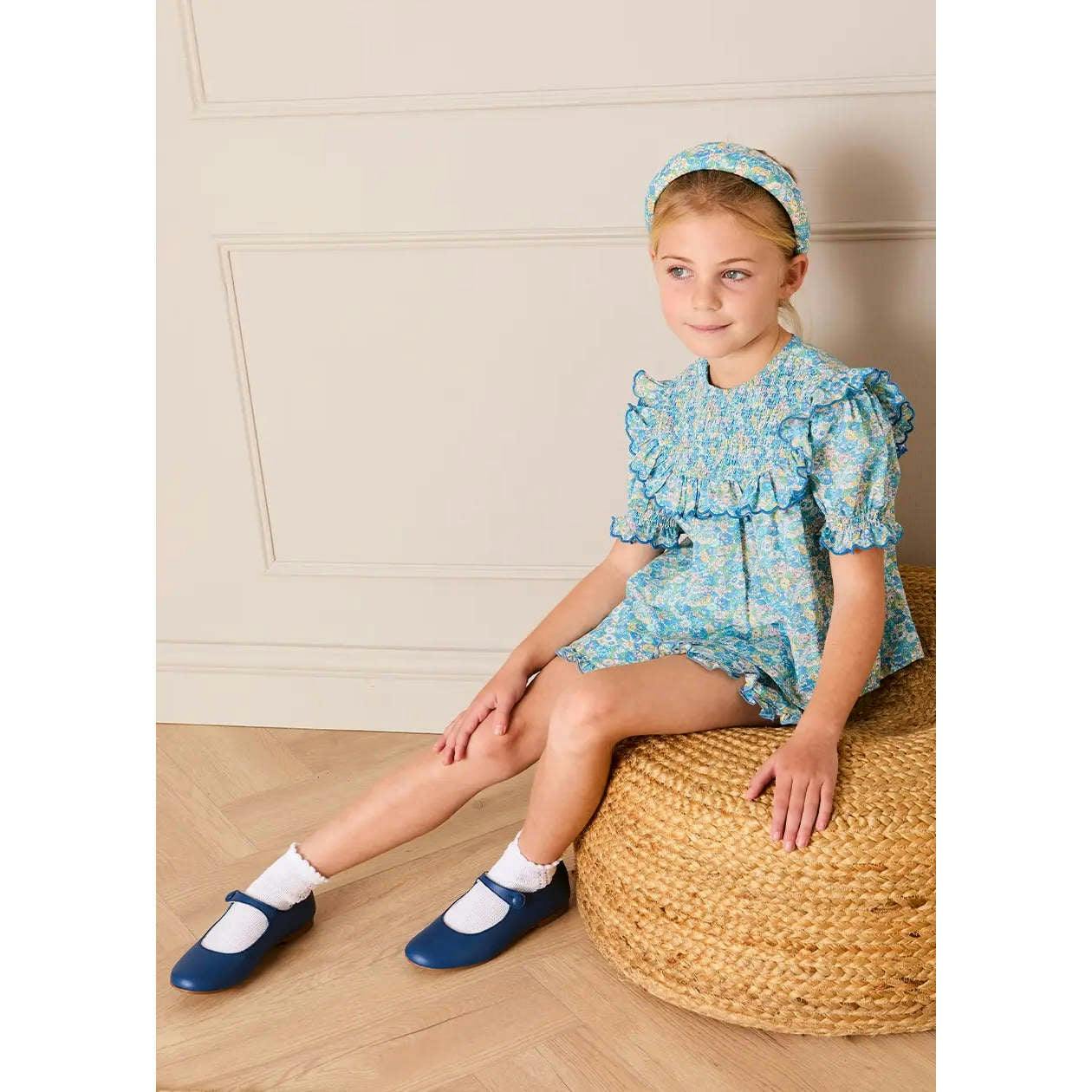 Leontyne Floral Elasticated Waist Bloomers in Blue Made with Liberty Fabric (1mth-3yrs)