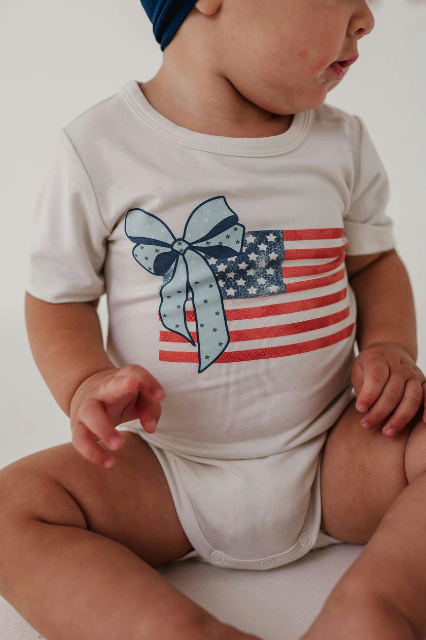 Baby Girl Short Sleeve Bodysuit in American Flag