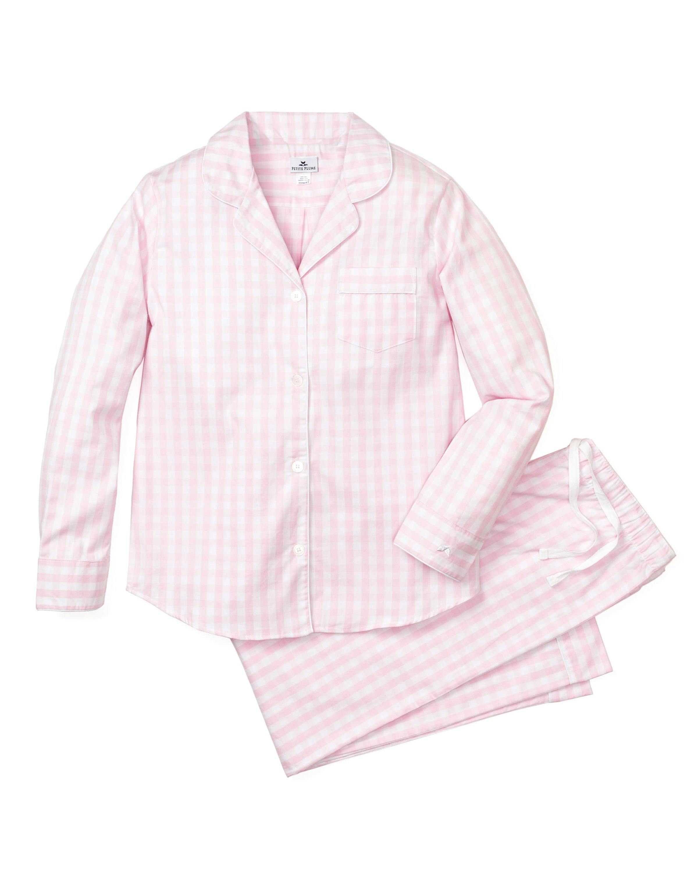 Women's Twill Pajama Set in Pink Gingham