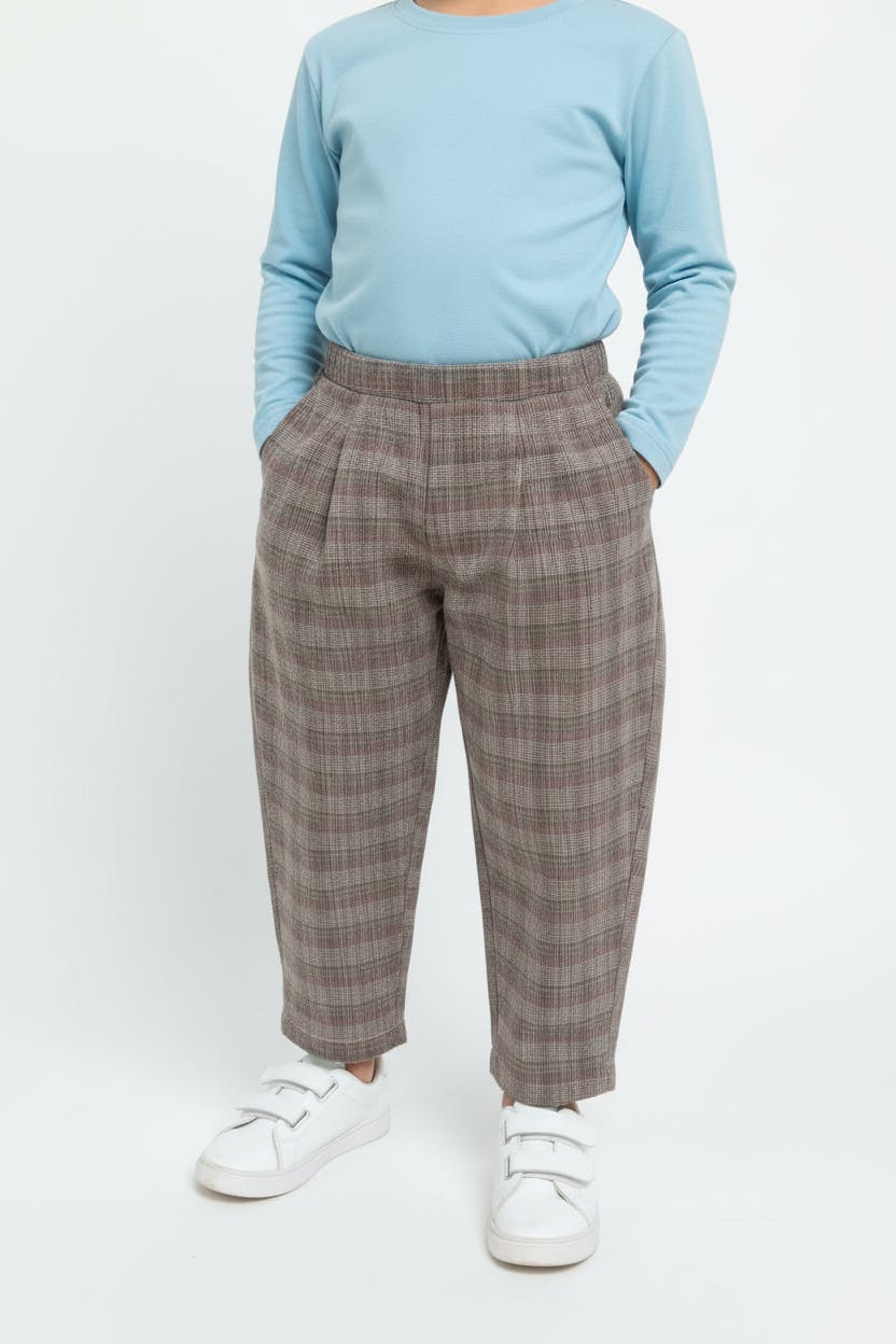 The Highland Pleated Checked Corduroy Pants - Grey