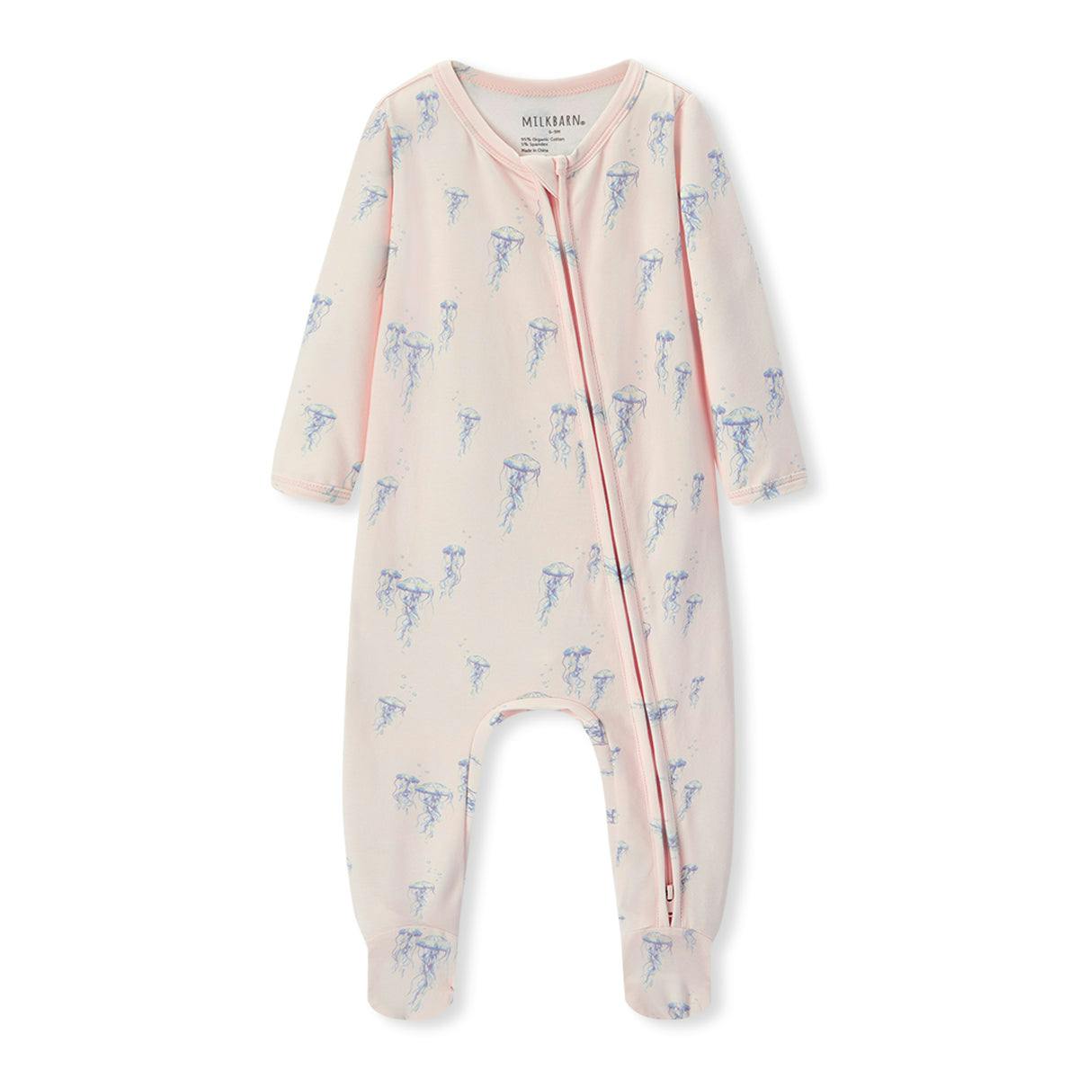 Sunset Jellyfish Cotton Stretch Zipper Footed Romper