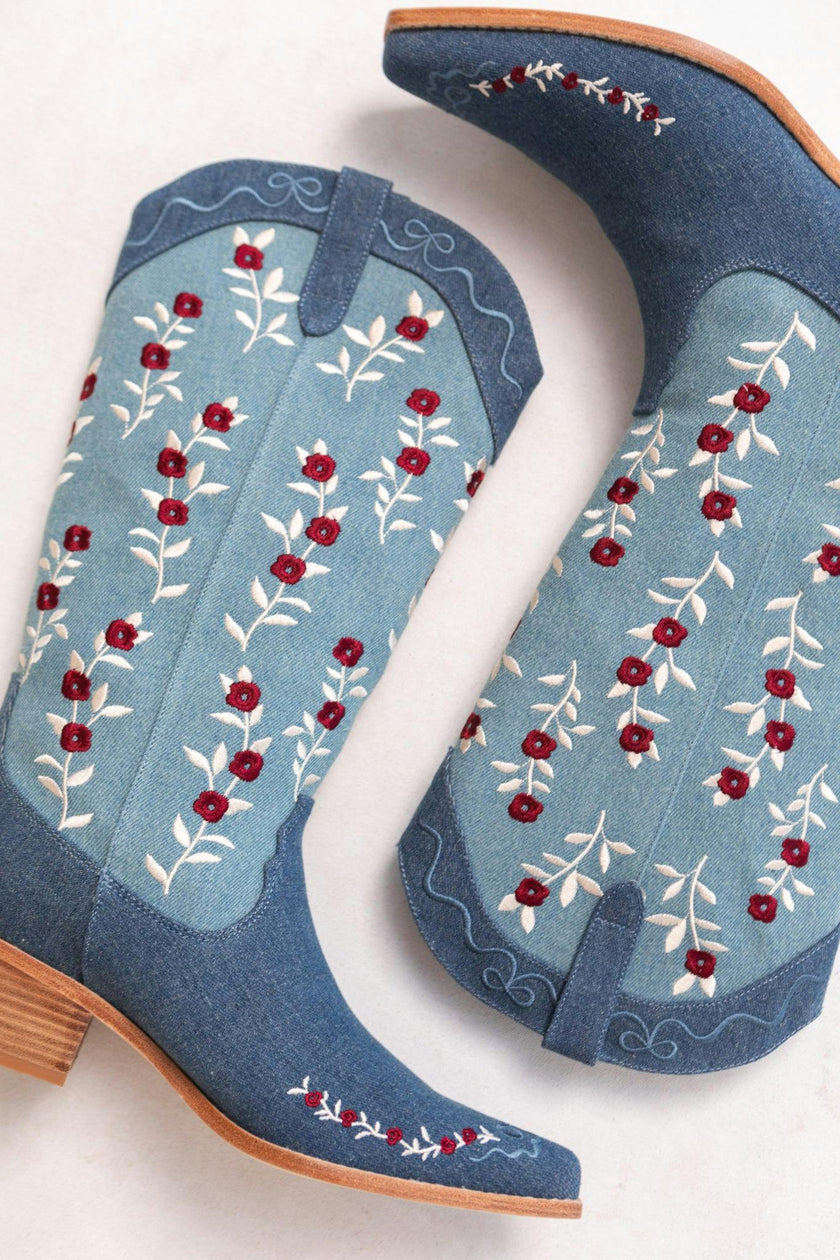 Rosemary Cowgirl Boots in Denim
