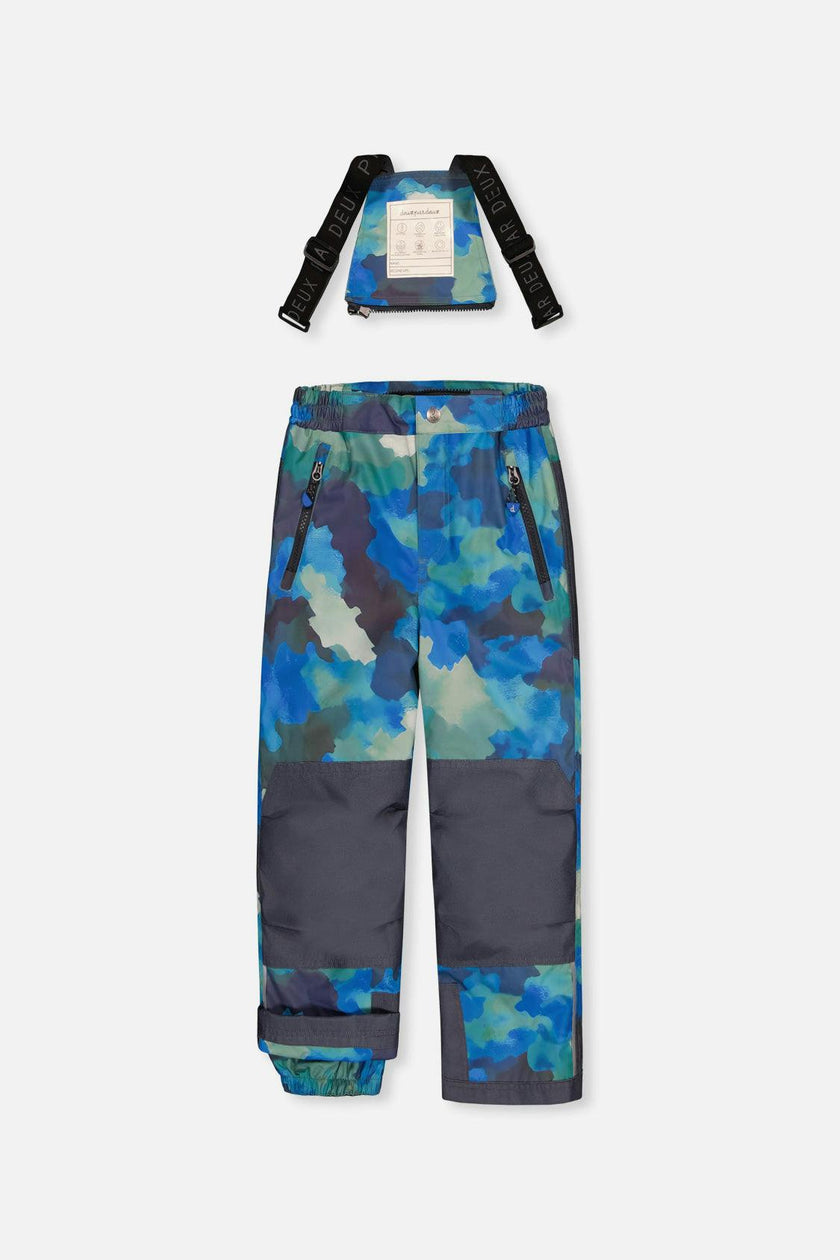 Two Piece Play Snowsuit Green And Navy Colorblock With Blue Camouflage Pants