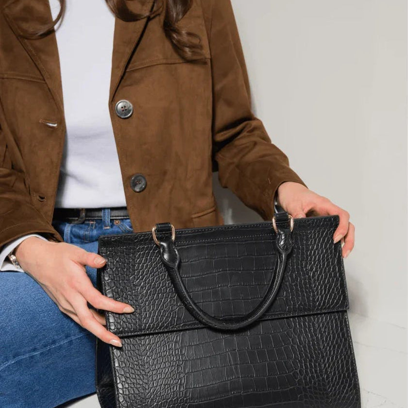 Large, Insulated, Chic Lunchbox, Black Croc