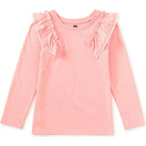 Long Sleeve Lace Trim Top, Red