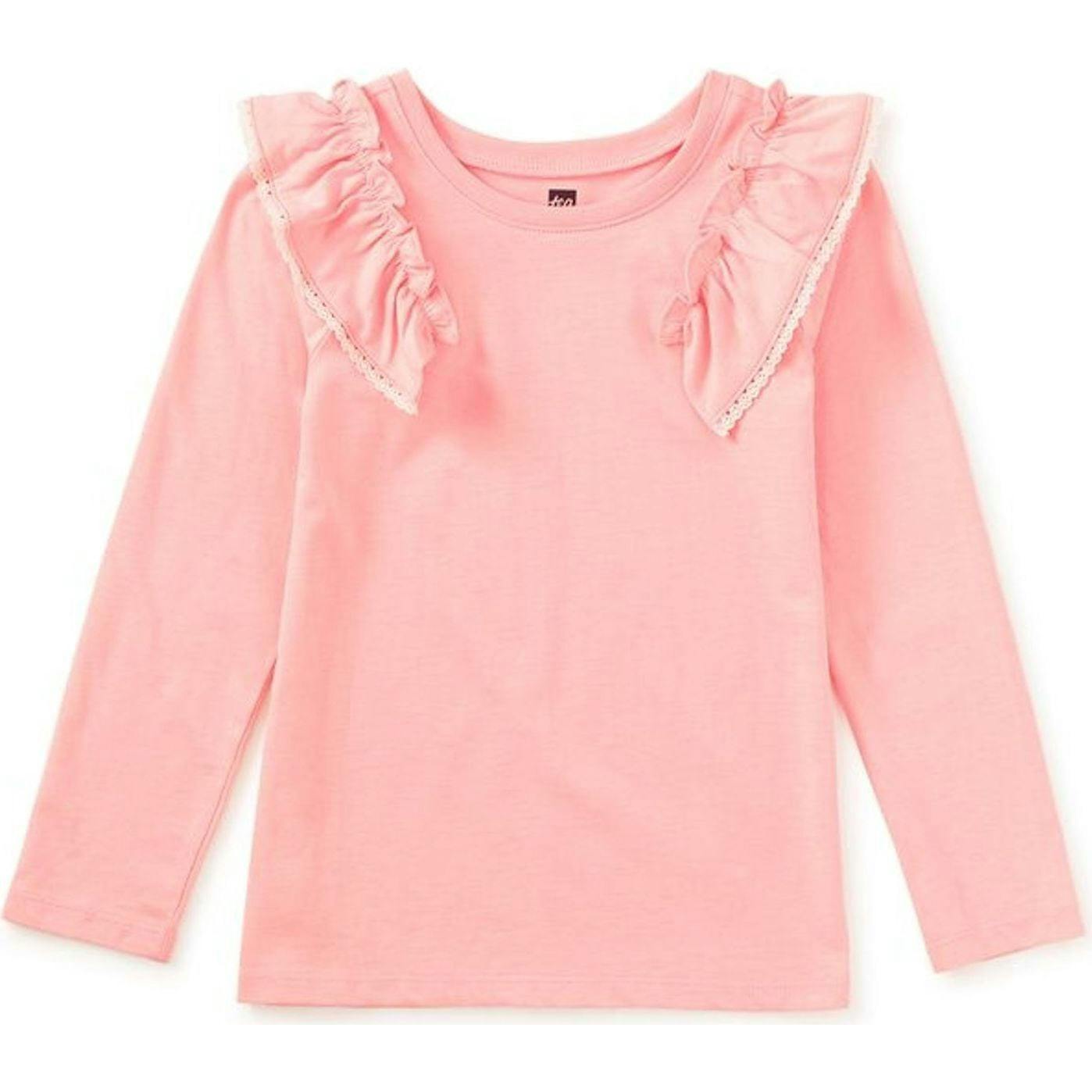 Long Sleeve Lace Trim Top, Red