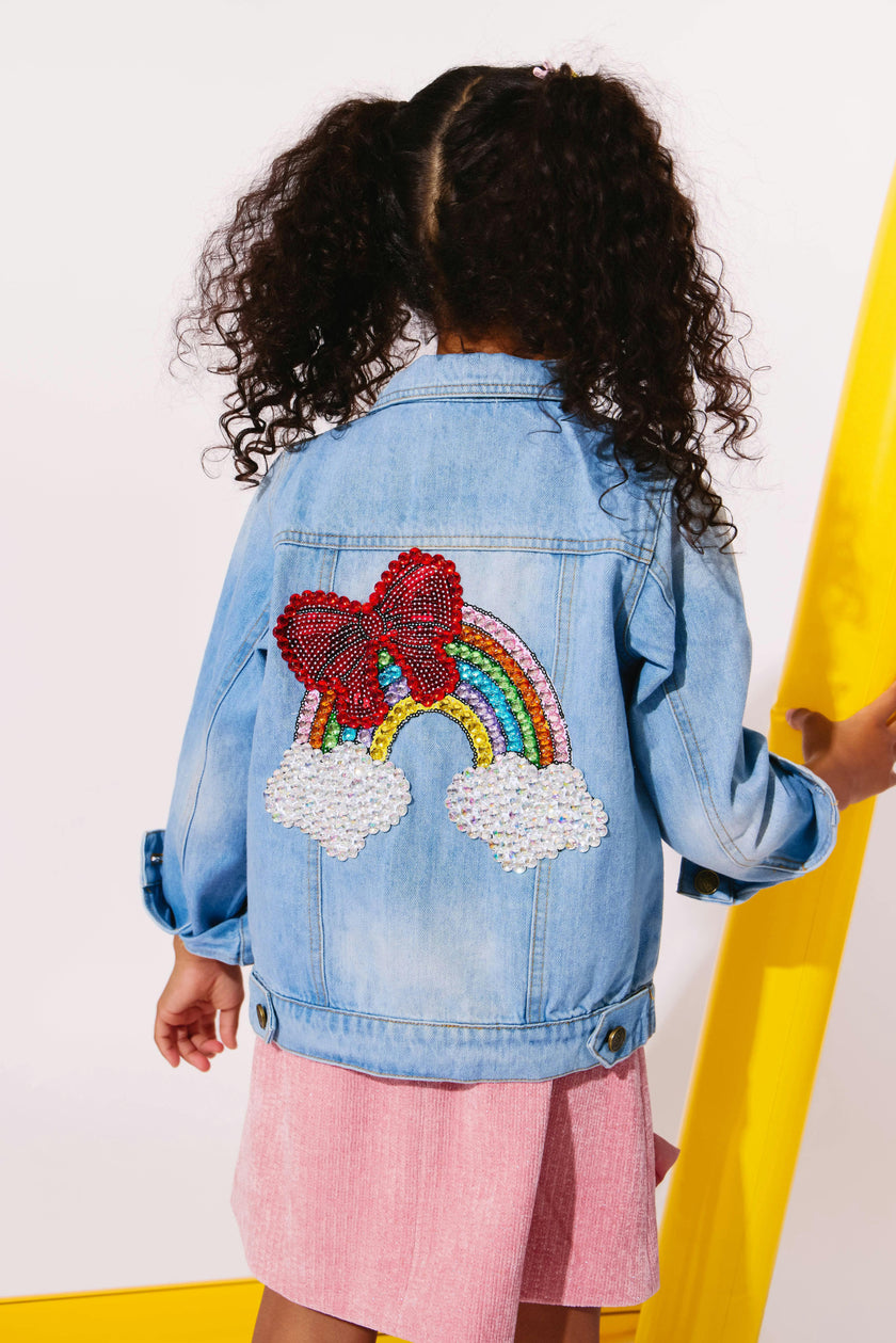 Rainbow Bow Gem Denim Jacket