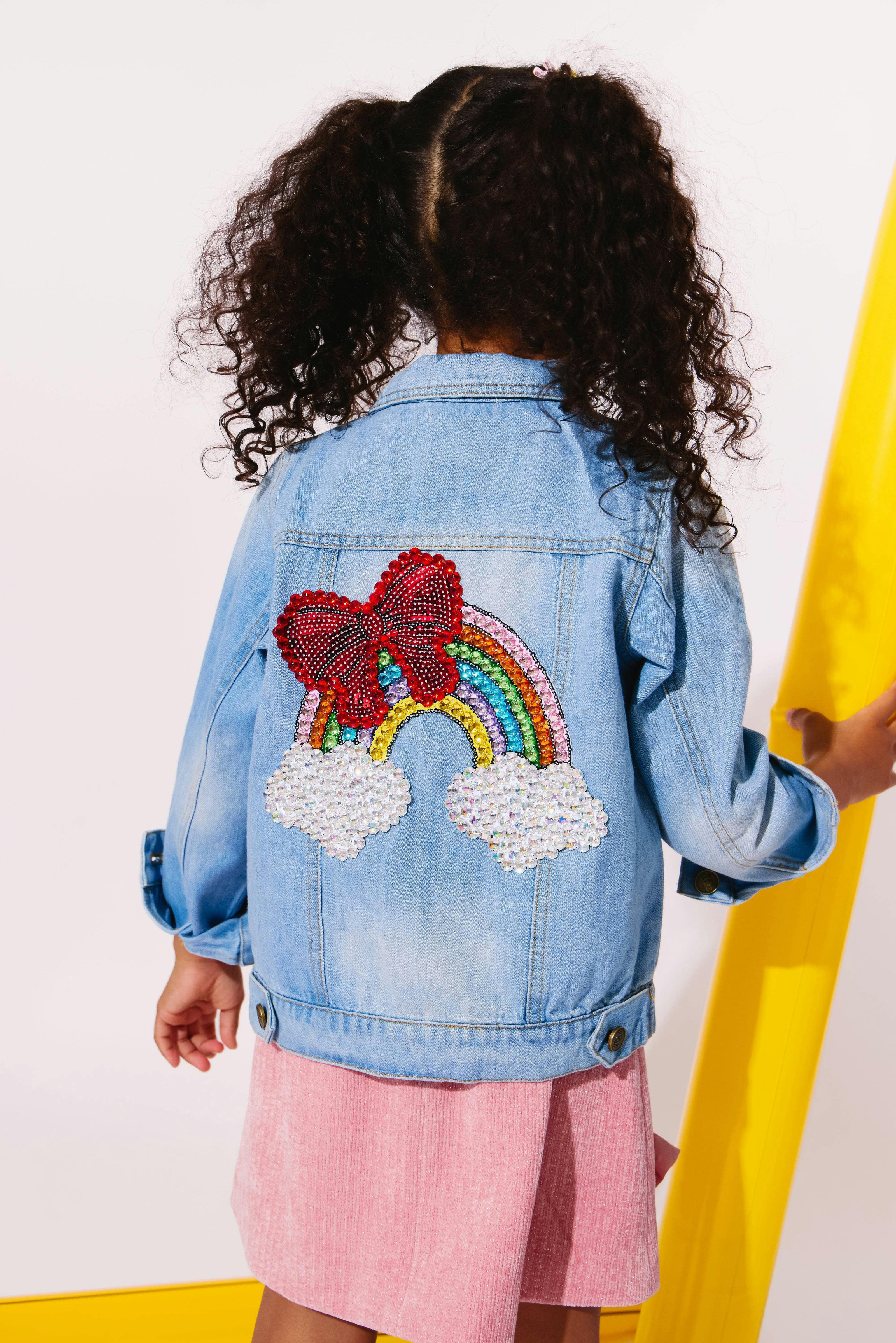 Rainbow Bow Gem Denim Jacket