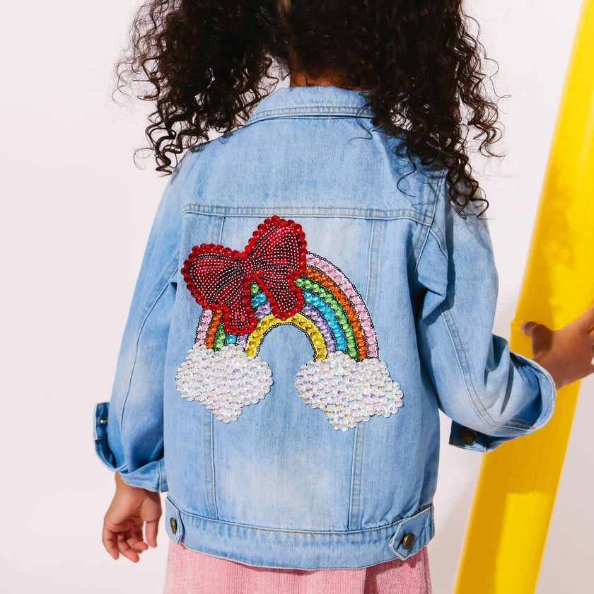 Rainbow Bow Gem Denim Jacket